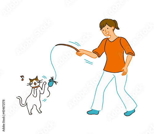 猫と遊ぶ女性