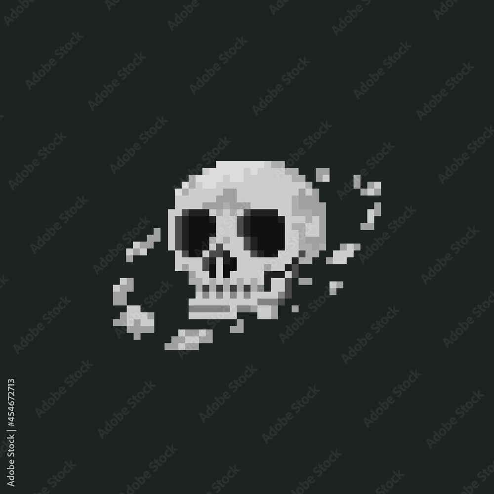 Pixel art skull head planet.