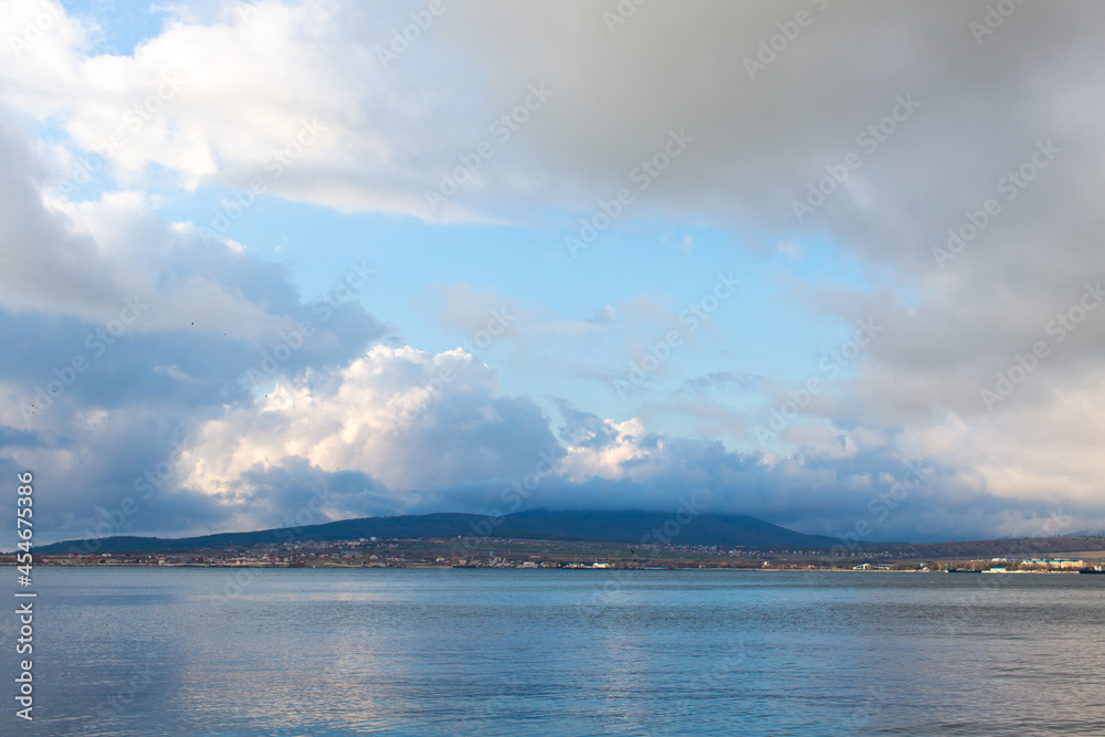 Landscape sea and clouds in blue