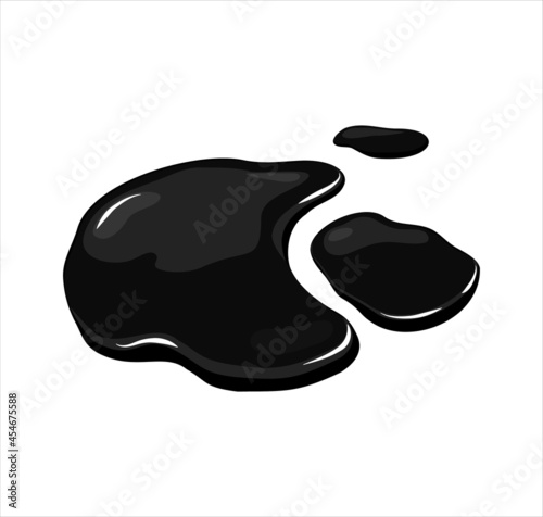 The black oil spill. A puddle of liquid on a white isolated background. Vector cartoon illustration