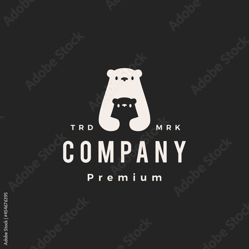 polar bear mom son parent hipster vintage logo vector icon illustration