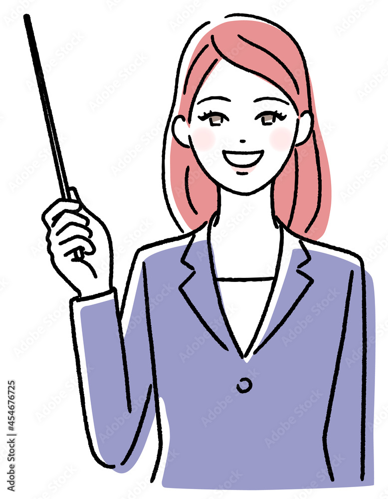 指し棒を持って説明する若い女性 指し棒を持って説明する若い女性