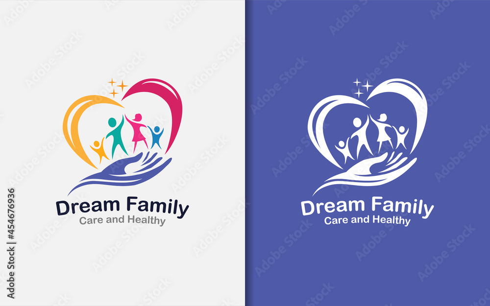 Happy Colorful Family Combined with Abstract Loving Hearth and Hand Shape Logo Design. Vector Logo Illustration Happy Colorful Family Combined with Abstract Loving Hearth and Hand Shape Logo Design. Vector Logo Illustration