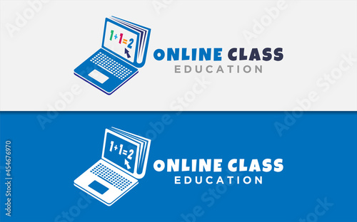 Online Class Education Logo. Abstract Keyboard Shape Combined with School Book As The Laptop Shape. Vector Logo Illustration. © Rtn_Studio