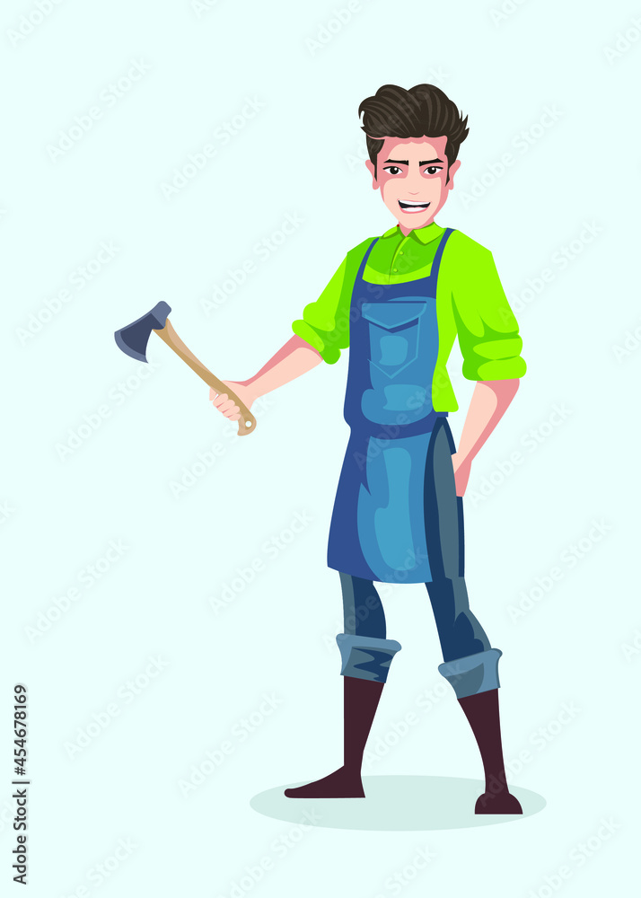 gardener character and wooden ax garden tools gardener character and wooden ax garden tools
