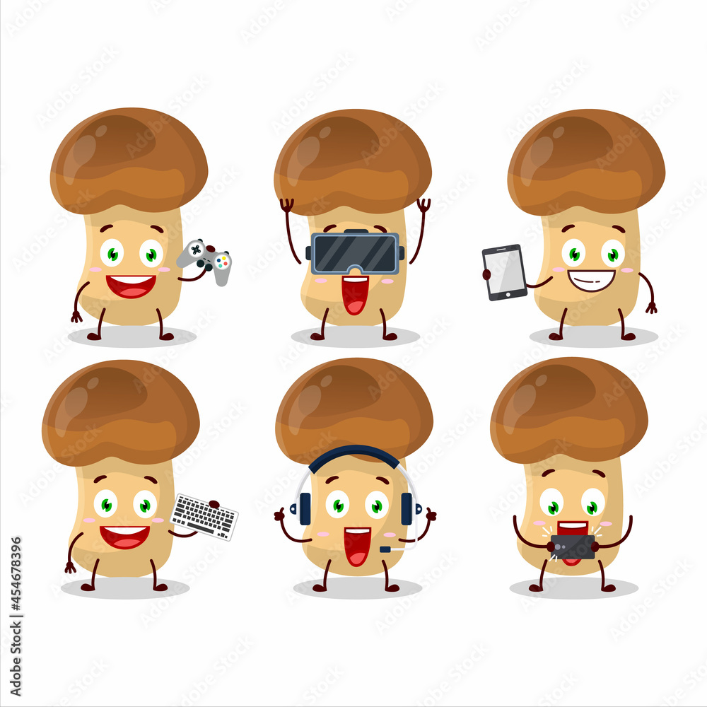 Straw mushroom cartoon character are playing games with various cute emoticons Straw mushroom cartoon character are playing games with various cute emoticons