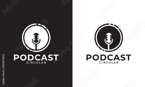 Podcast Logo. Microphone in Circle Simple Vector Mic Icon Logo Design Element