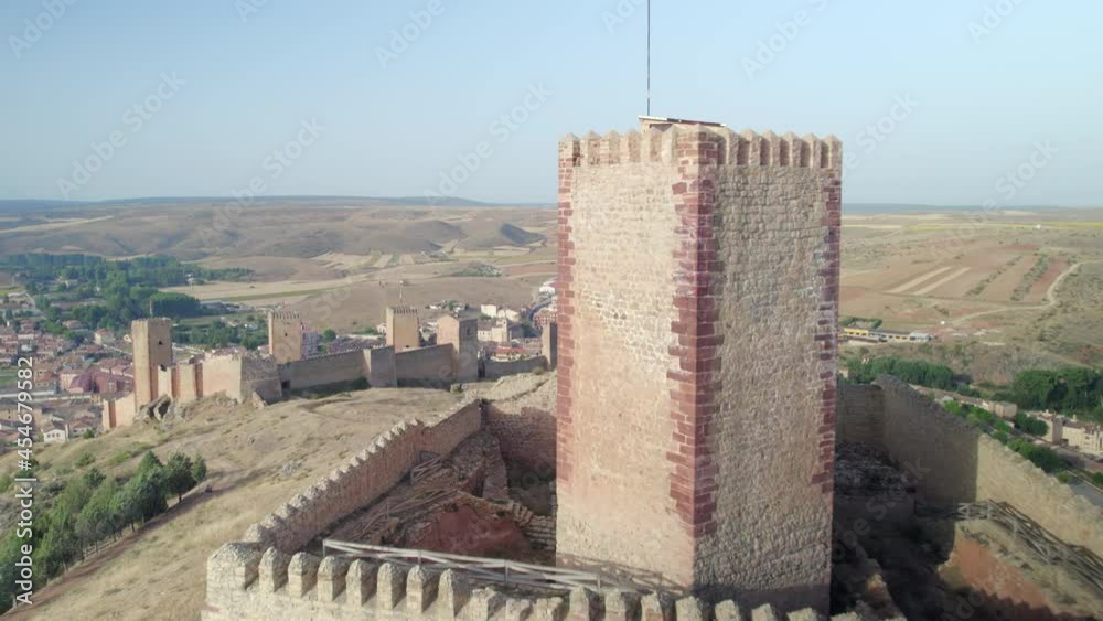 Forward shot of the castle-fortress of Molina de Aragón. From the 10th or 11th century. It was the home of the Cid Campeador, among others. It is in the region of Don Quixote de la Mancha in Spain.