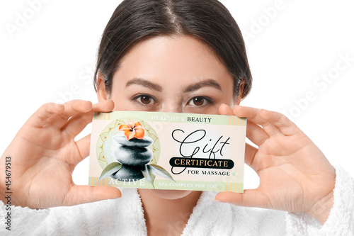 Young Asian woman with gift...