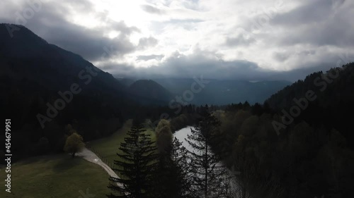 Exploring the scenic Bled countryside - drone views of Sava river, Slovenia photo