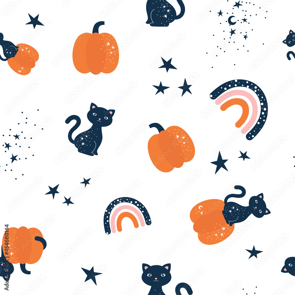 Baby halloween seamless pattern vector, cute cartoon magic halloween concept