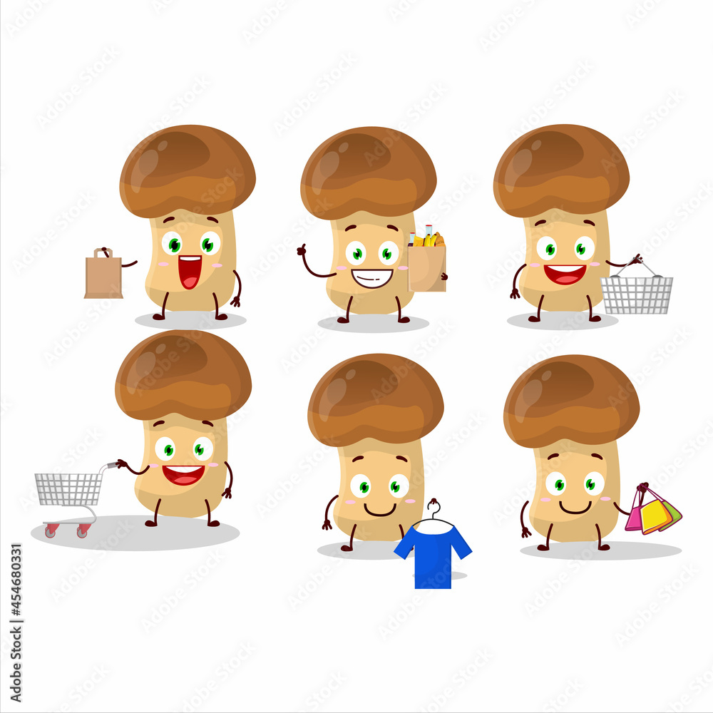 A Rich straw mushroom mascot design style going shopping A Rich straw mushroom mascot design style going shopping