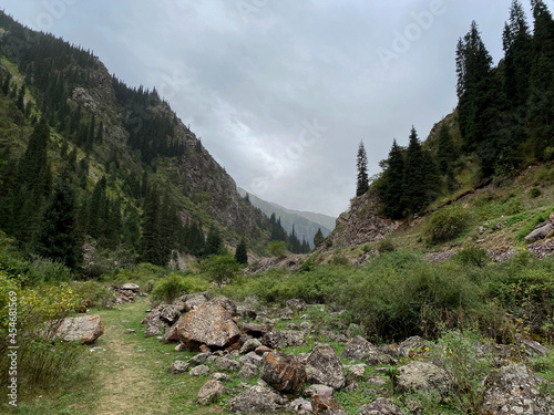 Descent from the Kegety Pass on the northern side of the slope. Tien Shan Mountains. Chui region. Kyrgyzstan. photo
