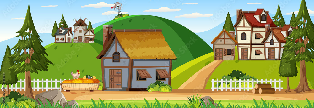 Medieval town landscape scene