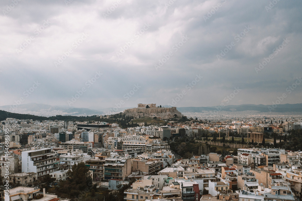 Aerial view of Athens and the Acropolis 