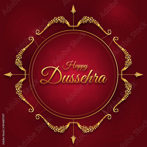 illustration of Bow and Arrow of Rama in Happy Dussehra festival of India background