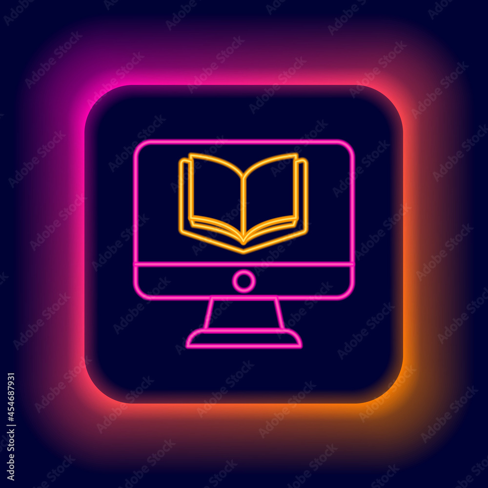 Glowing neon line Online class icon isolated on black background. Online education concept. Colorful outline concept. Vector Glowing neon line Online class icon isolated on black background. Online education concept. Colorful outline concept. Vector