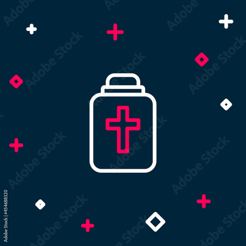 Line Funeral urn icon isolated on blue background. Cremation and burial containers, columbarium vases, jars and pots with ashes. Colorful outline concept. Vector