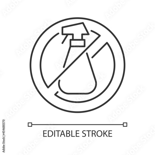 Do not use cleaning agents linear manual label icon. Thin line customizable illustration. Contour symbol. Vector isolated outline drawing for product use instructions. Editable stroke