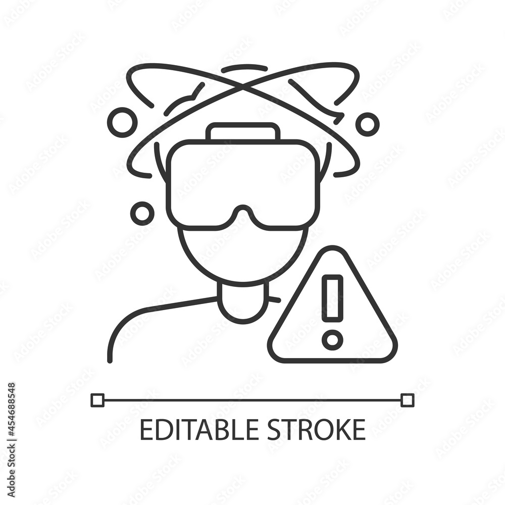 Can cause loss of balance linear manual label icon. Thin line customizable illustration. Contour symbol. Vector isolated outline drawing for product use instructions. Editable stroke