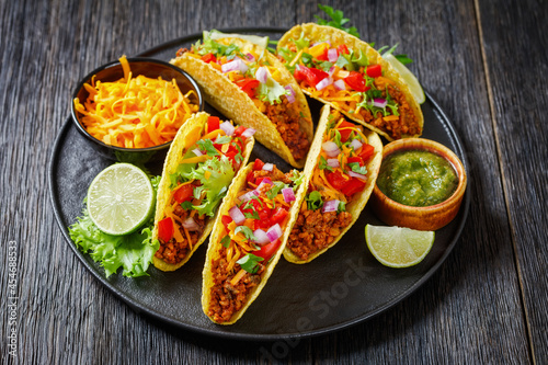 Ground Beef Tacos on a plate, top view