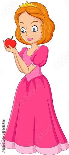 Cartoon cinderella holding red apple