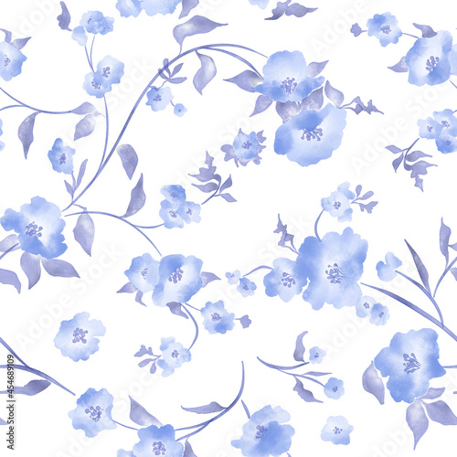 Watercolor Flowers Digital Papers, Seamless Patterns, Pastel Floral Illustration, 12 inches