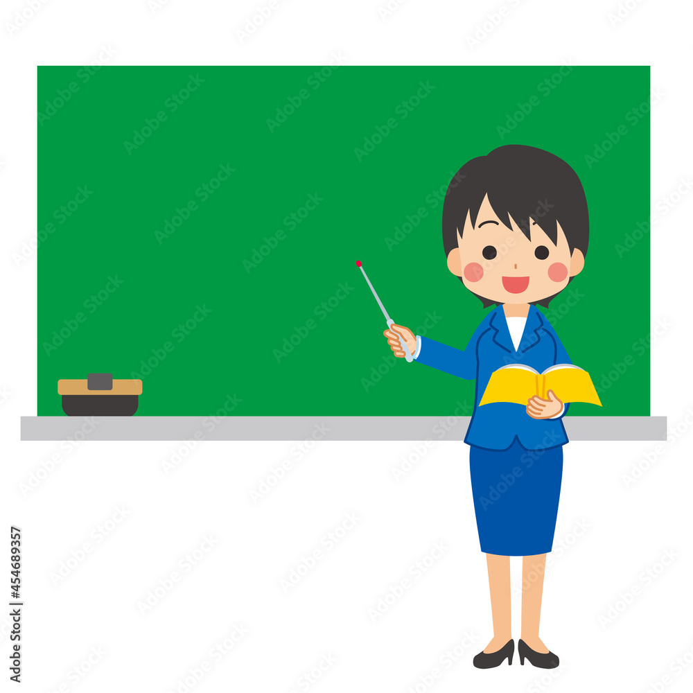 教壇に立って授業をしている学校の先生のイラスト 女性 可愛い クリップアート 白背景 Stock Vector Adobe Stock