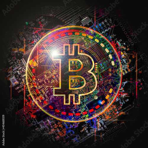 colorful bitcoin with brigh...