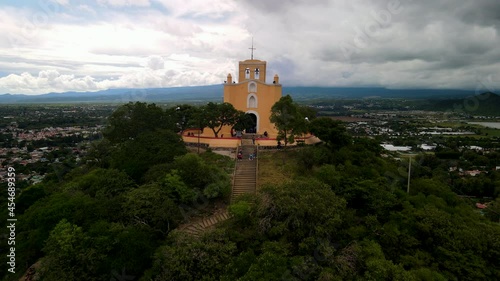 Frontal view of staris and church in Puebla photo