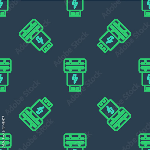 Line Photo camera flash icon isolated seamless pattern on blue background. Vector © Kostiantyn