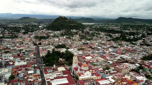 Aerial view of Atlixco convent and mountains photo