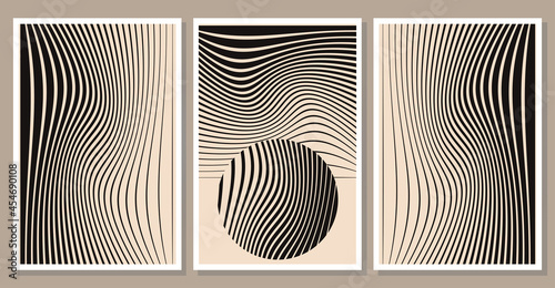 Set of minimalist abstract stripes posters. Contemporary relax wall art collection. Flat vector illustration for apparel print, card, cover, art gallery invitation design etc