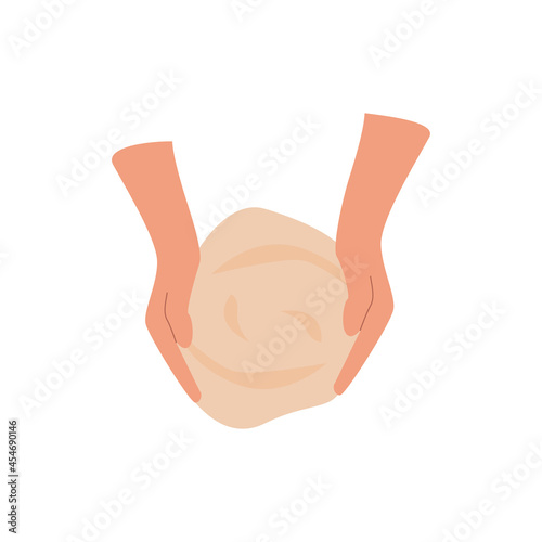 Kneading dough hands. Homemade bakery. Making sourdough bread. Instruction for baking recipe. Flat vector cartoon illustration for cookbook or cooking blog. 