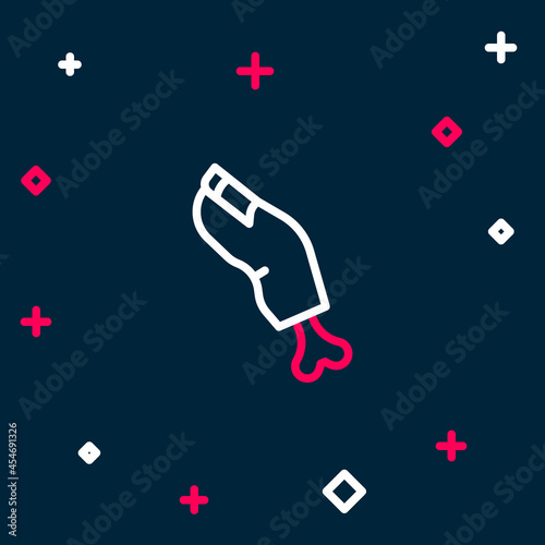 Line Scary horrible zombie finger icon isolated on blue background. Happy Halloween party. Colorful outline concept. Vector