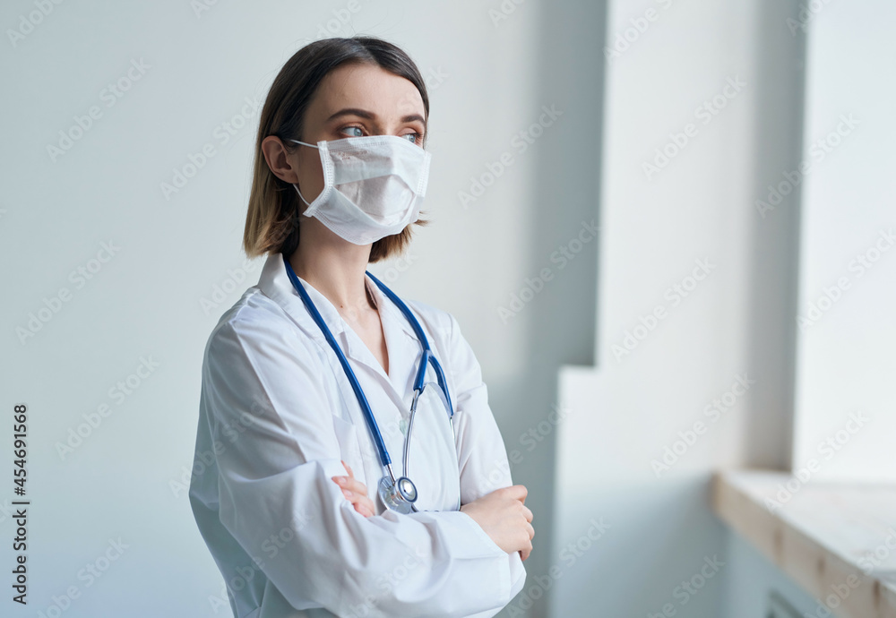 nurse in white coat medical mask hospital nurse in white coat medical mask hospital