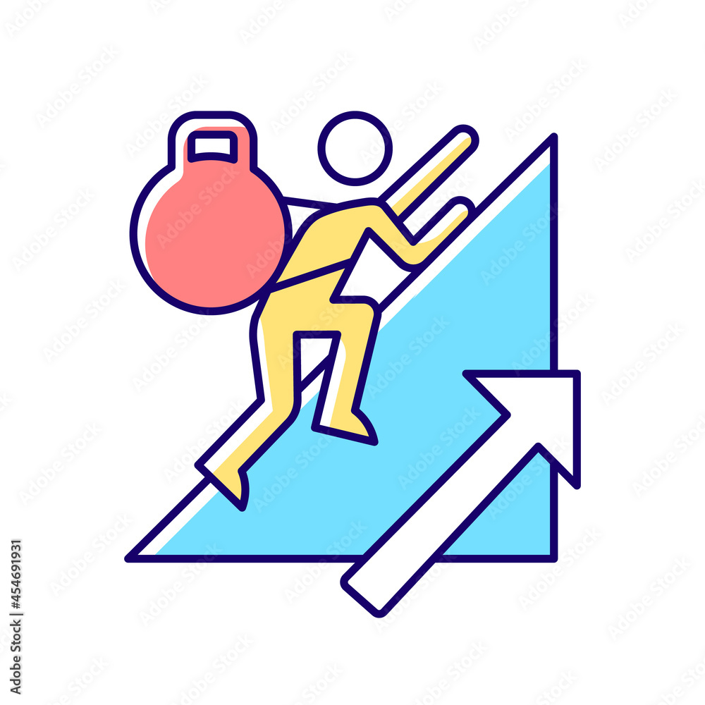 Persistence RGB color icon. Voluntary activity despite difficulties and obstacles. Achieve goal. Personality trait. Strong motivation. Isolated vector illustration. Simple filled line drawing