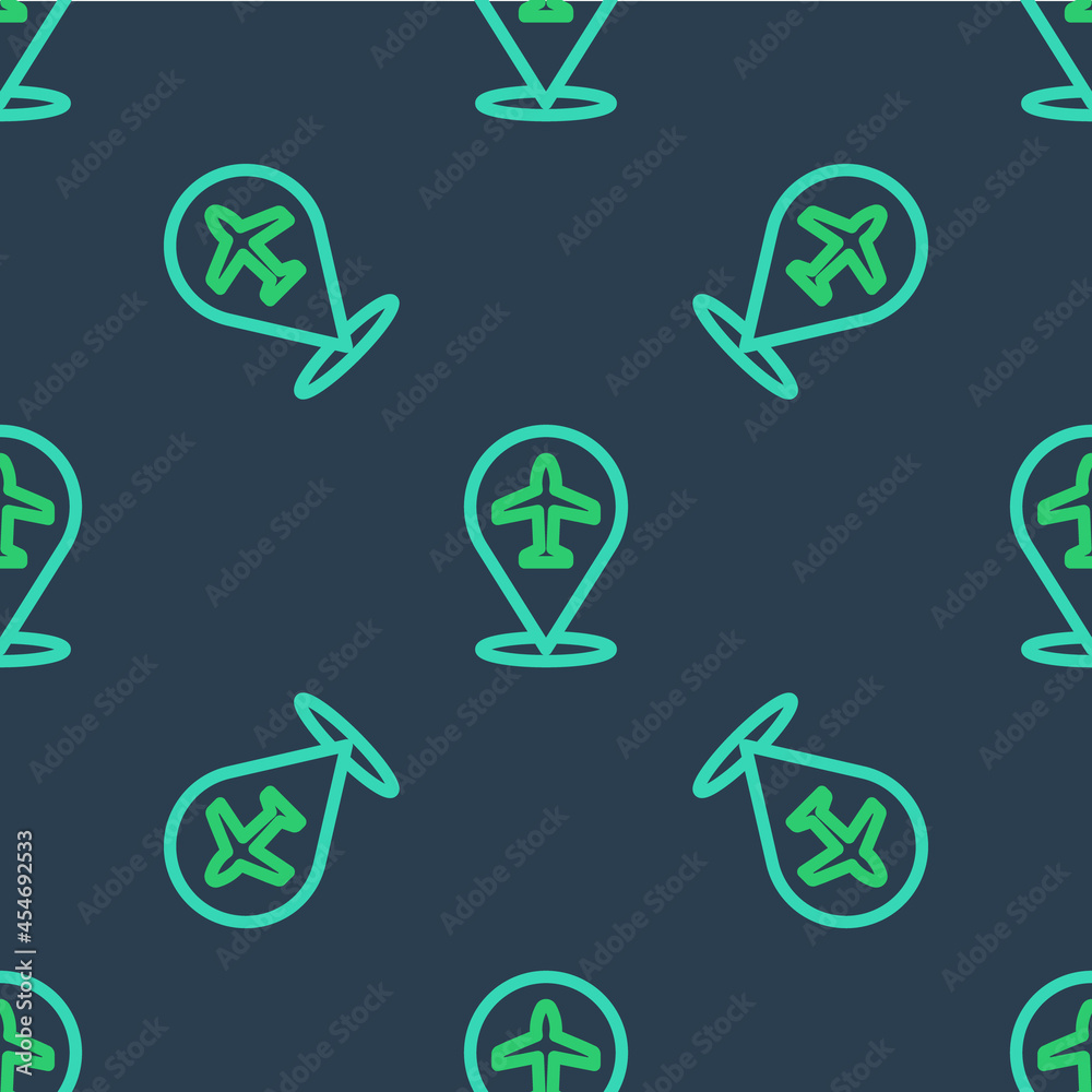 Line Plane icon isolated seamless pattern on blue background. Flying airplane icon. Airliner sign. Vector Line Plane icon isolated seamless pattern on blue background. Flying airplane icon. Airliner sign. Vector