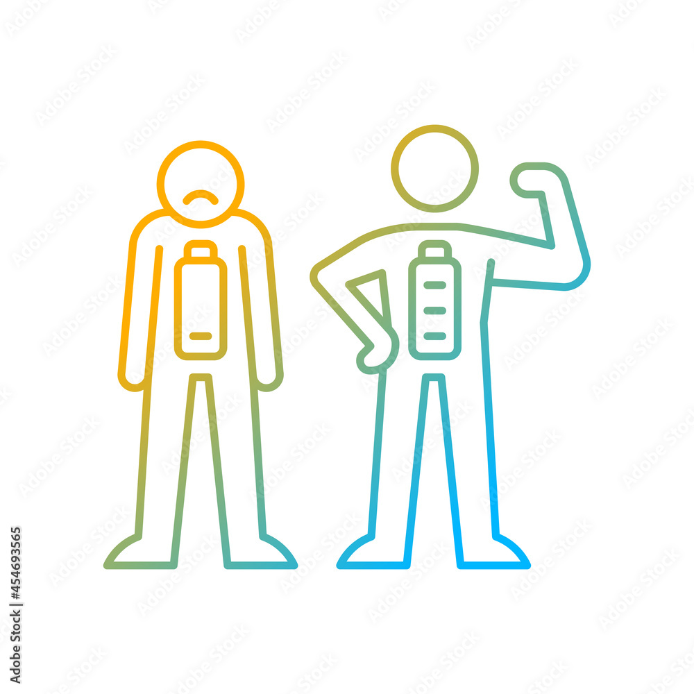 Emotional state gradient linear vector icon. Persons reaction. Motivation if state is good. Force to achieve goal. Thin line color symbol. Modern style pictogram. Vector isolated outline drawing Emotional state gradient linear vector icon. Persons reaction. Motivation if state is good. Force to achieve goal. Thin line color symbol. Modern style pictogram. Vector isolated outline drawing