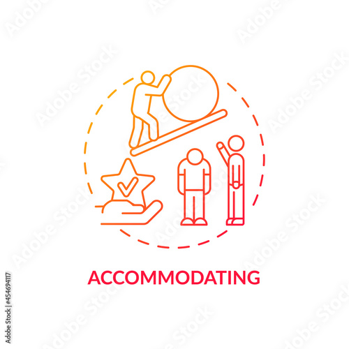 Accommodating red gradient concept icon. Strategy to confronting disagreements. Conflict management style abstract idea thin line illustration. Vector isolated outline color drawing