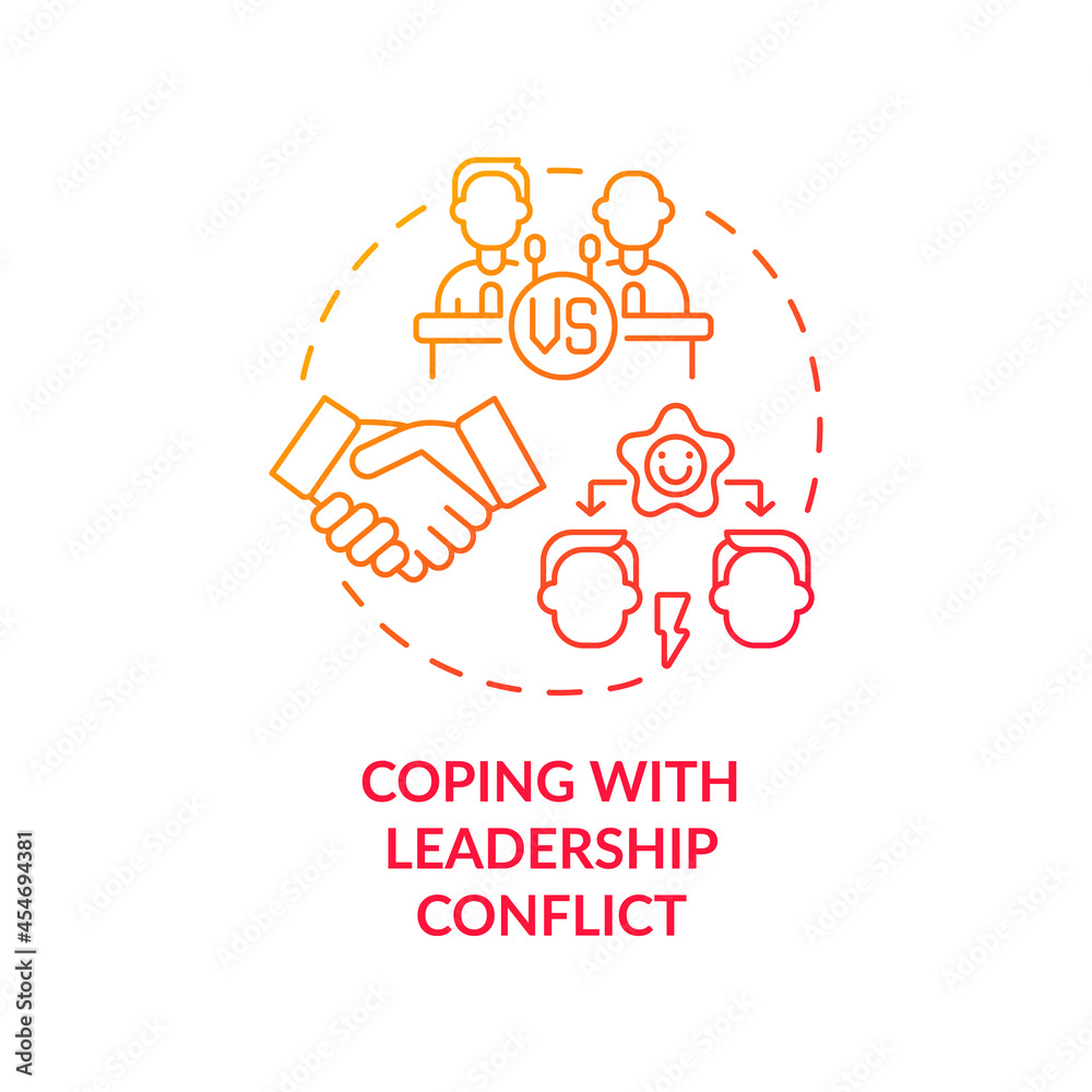 Coping with leadership conflict red gradient concept icon. Competing leaders. Conflict management abstract idea thin line illustration. Vector isolated outline color drawing. Editable stroke