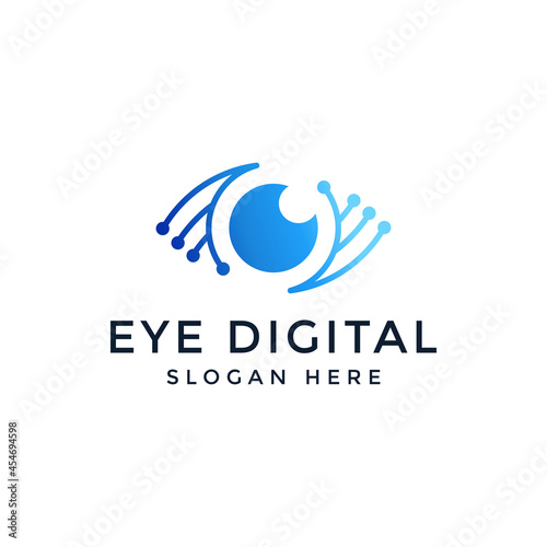 vision eye digital logo, eye technology design vector illustration
