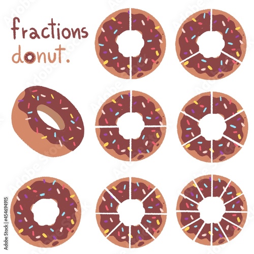 set of donut chocolates shaped fractions Hand Drawn colorful photo