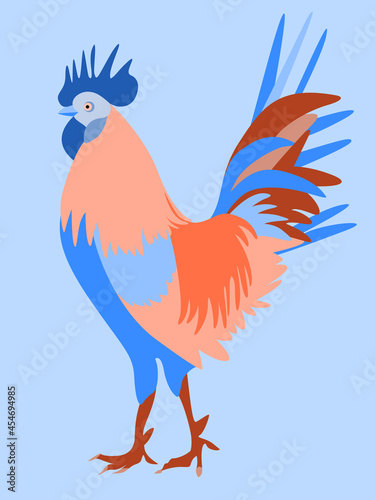 A bright illustration with the image of a rooster.