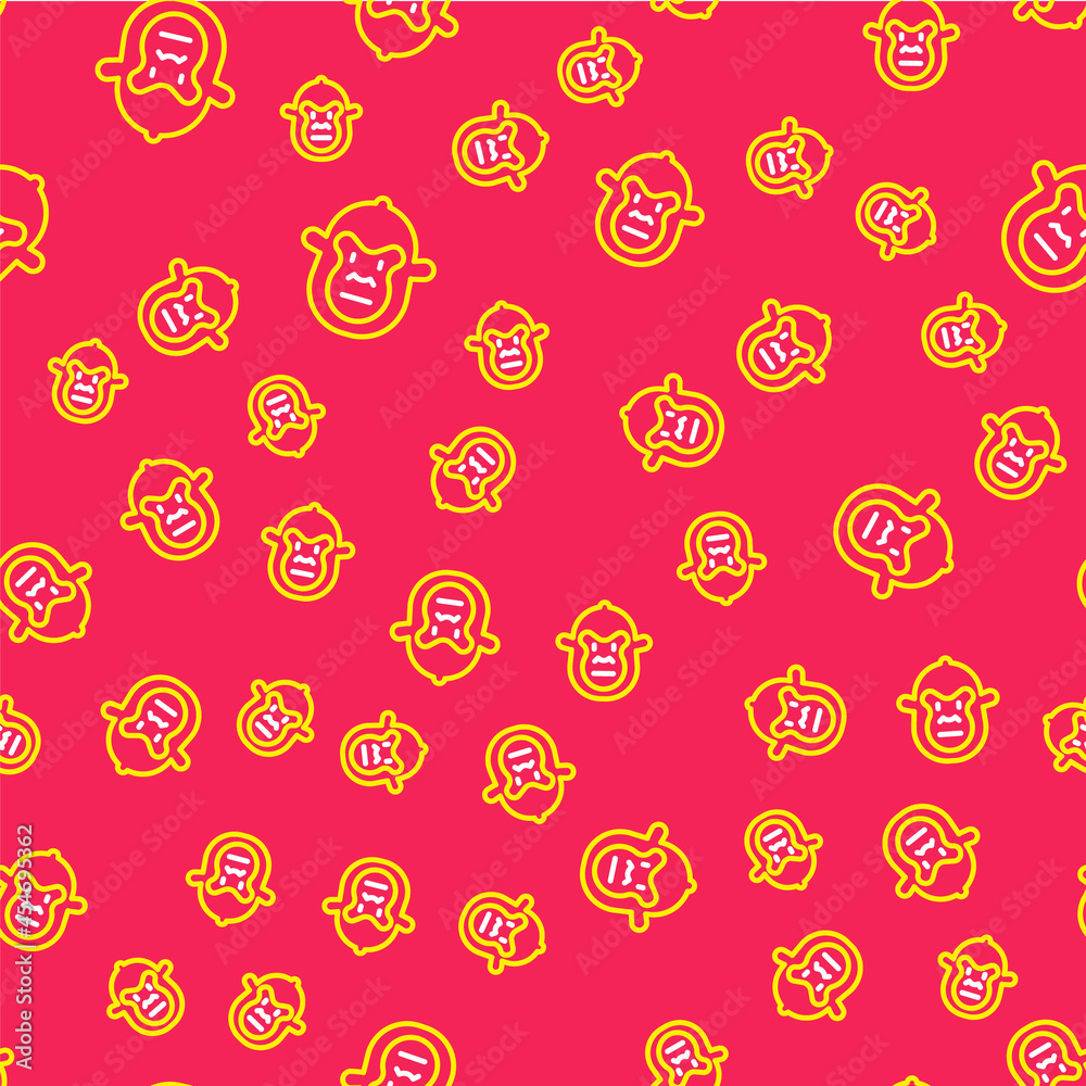 Line Monkey icon isolated seamless pattern on red background. Animal symbol. Vector Line Monkey icon isolated seamless pattern on red background. Animal symbol. Vector