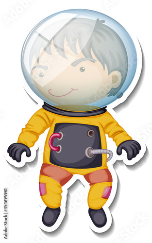 A sticker template with an astronaut cartoon character isolated