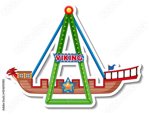 Sticker template with Viking rides at fun fair isolated