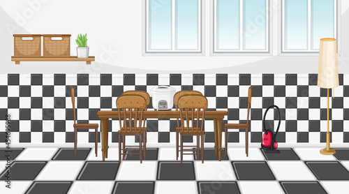 Dining room interior design with furniture