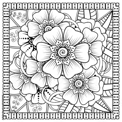 Mehndi flower for henna  mehndi  tattoo  decoration. decorative ornament in ethnic oriental style. doodle ornament. coloring book page.