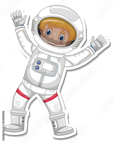 A sticker template with an astronaut cartoon character isolated
